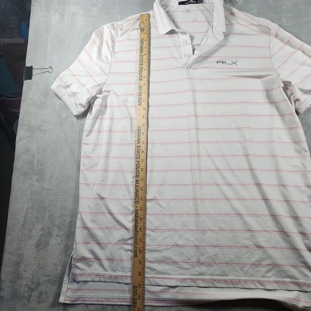 RLX Ralph Lauren Mens Pink White Striped‎ Polo size XL